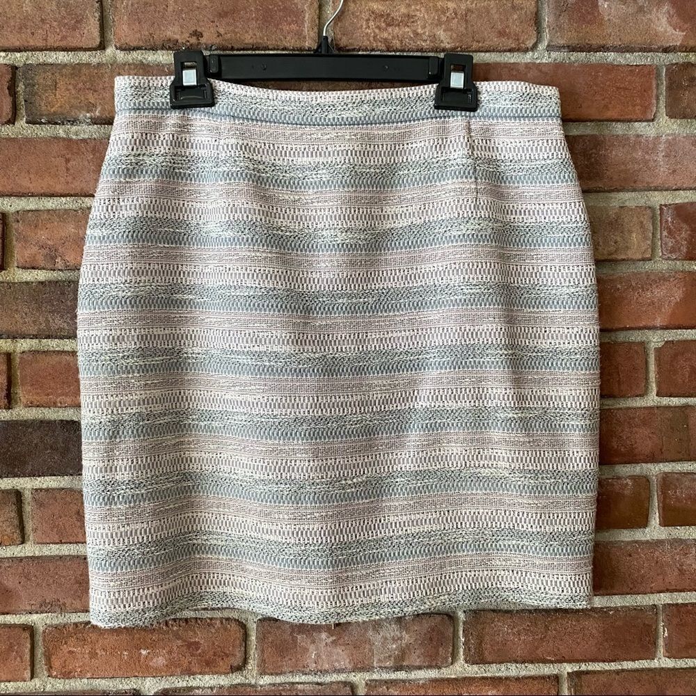 Tahari Pink, Gray, and White Stripe Full Back Zipper Knit Pencil Skirt Size 12P